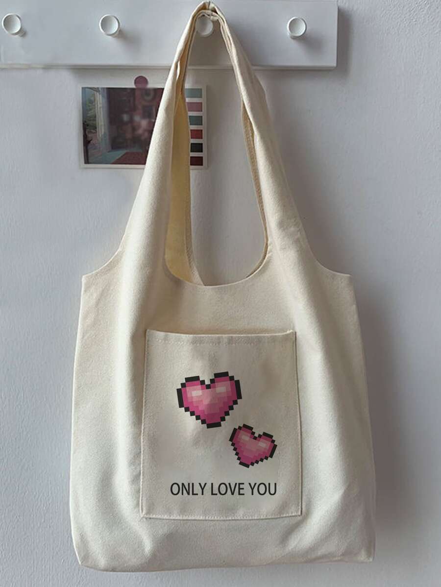 Đúng mốt tranh sơn dầu Túi mua sắm Với Hình trái tim - Màu be - Xem 1