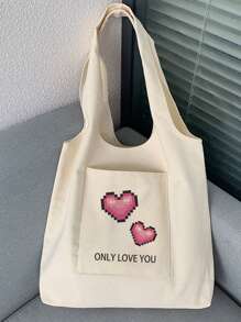 Đúng mốt tranh sơn dầu Túi mua sắm Với Hình trái tim - Màu be - Xem 3