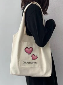 Đúng mốt tranh sơn dầu Túi mua sắm Với Hình trái tim - Màu be - Xem 5