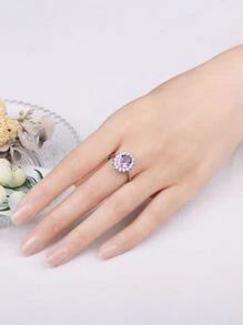 JewelryPalace 1入組奢華和優雅925純銀經典設計精美多面橢圓形切自然紫色紫晶銀戒指適合女士適用於舞會宴會日常裝飾精細首飾類 - 淡紫色 - 查看 6