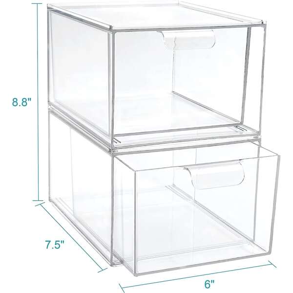 2 Pack Stackable Makeup Organizer Storage Drawers 4 Tall Acrylic