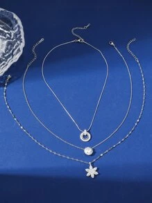 Hihho 3 件套精致时尚方晶锆石花朵和向日葵形状戒指吊坠项链套装，适合女士，派对礼物情人节、妈妈、母亲、母亲节、礼物 - 銀色 - 查看 4