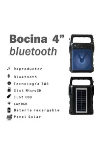 Bocina Bluetooth  Mediana - Color Negro - RGB con Linterna - Panel Solar y Correa Recargable - Negro - Ver 2