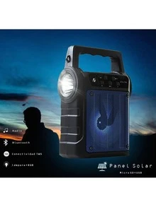 Bocina Bluetooth  Mediana - Color Negro - RGB con Linterna - Panel Solar y Correa Recargable - Negro - Ver 3