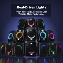 DOSS PartyBoom Loud Bluetooth Speaker with 60W Powerful Stereo Sound and Punchy Bass, Mixed Colors Lights, Splash Proof Design, PartySync, Mic and Guitar Inputs, Outdoor Speaker for Beach and Poolside Party - Black - View 5