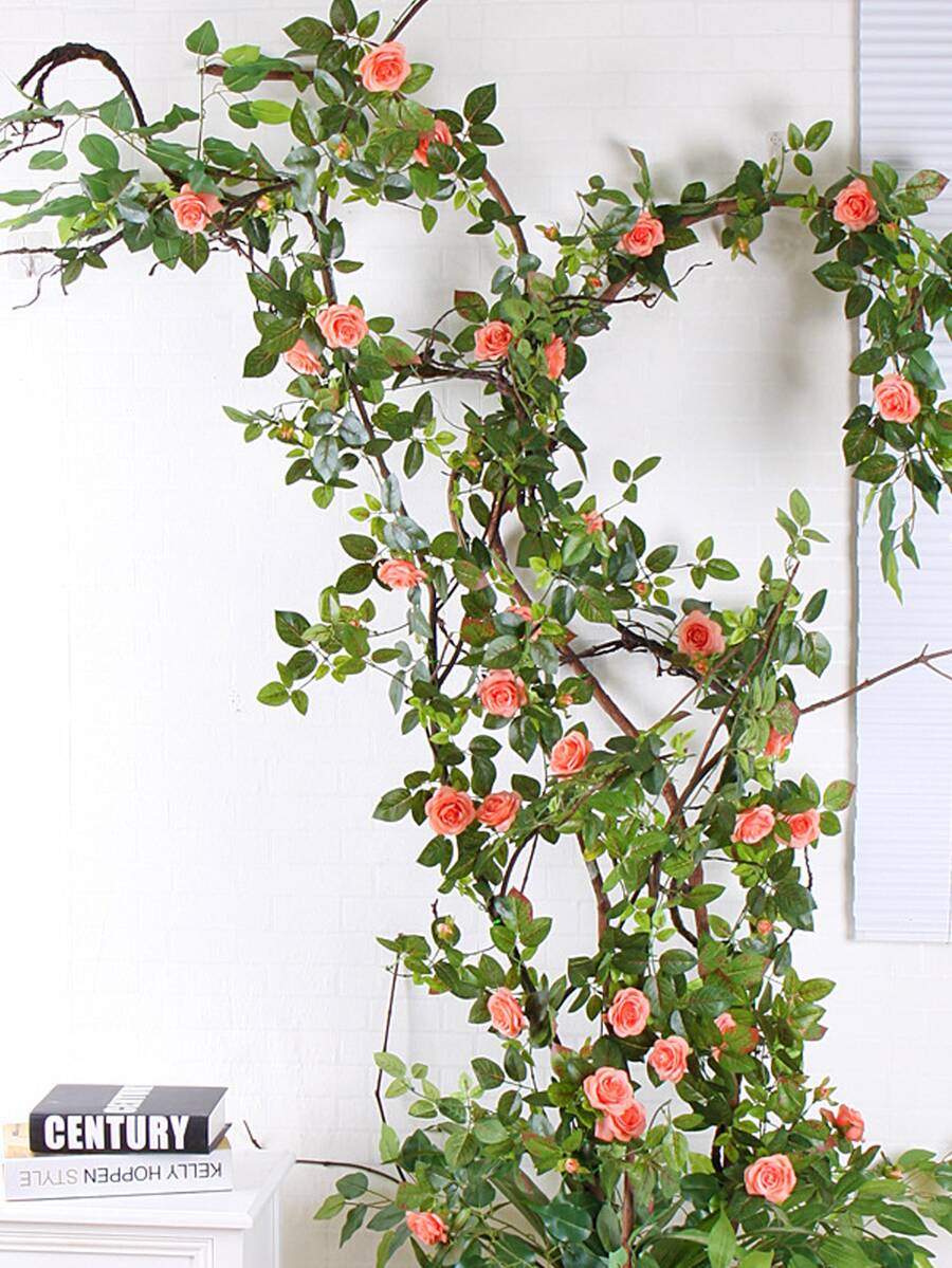 1入組室內模擬空調管子裝飾用品擬真花,玫瑰藤蔓,綠色樹葉假藤蔓莖 - 彩色 - 查看 1