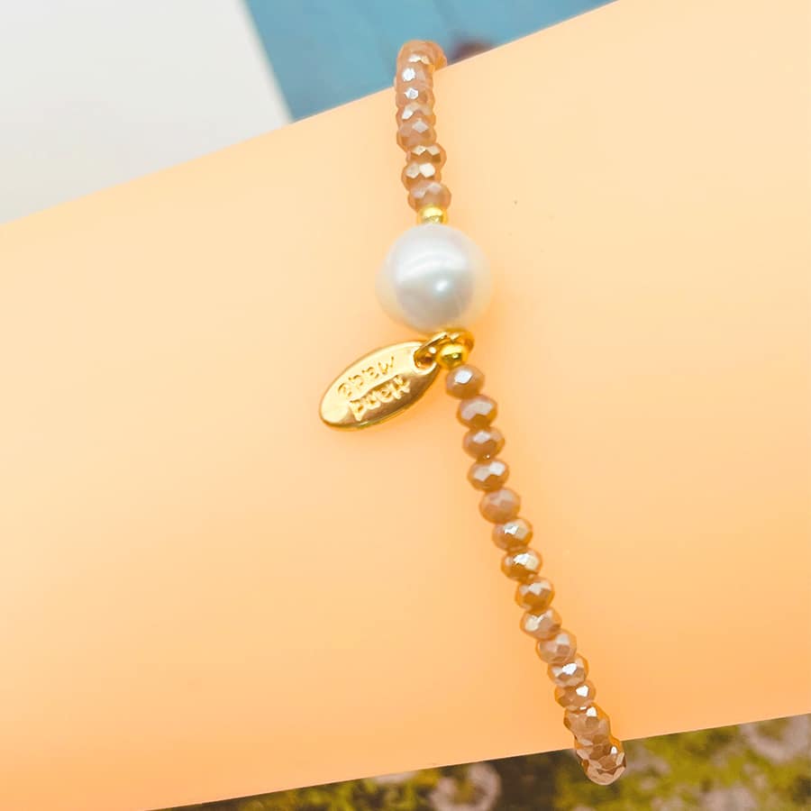 1 Pc Crystal Seed Bead Women  Elastic Bracelet - Khaki - View 1