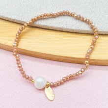 1 Pc Crystal Seed Bead Women  Elastic Bracelet - Khaki - View 2