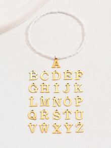 1入組時尚潮流優雅簡約風女士風格串珠金色字母腳錬 - 白色 - 查看 2