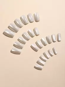 24入中號方形貓眼純色全套假指甲，女士和女孩即時升級造型，1入指甲文件和1片膠帶壓著式假指甲，指彩用品 - 彩色 - 查看 2