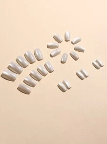 24入中號方形貓眼純色全套假指甲，女士和女孩即時升級造型，1入指甲文件和1片膠帶壓著式假指甲，指彩用品 - 彩色 - 查看 3
