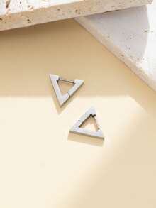 一對的幾何三角形簡單時尚風格不銹鋼耳環合適的適用於約會商業街穿戴 - 銀色 - 查看 2