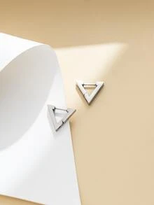 一對的幾何三角形簡單時尚風格不銹鋼耳環合適的適用於約會商業街穿戴 - 銀色 - 查看 5
