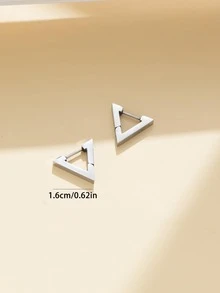 一對的幾何三角形簡單時尚風格不銹鋼耳環合適的適用於約會商業街穿戴 - 銀色 - 查看 1