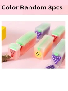 颜色随机 1 件/3 件/6 件 可爱卡通水果香味橡皮擦 学生奖励 学习用品 办公文具礼品 返校 - 彩色 - 查看 4
