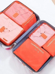 6 件装旅行收纳袋套装适用于衣服整理收纳袋衣柜手提箱袋旅行收纳袋 - 橘色 - 查看 3