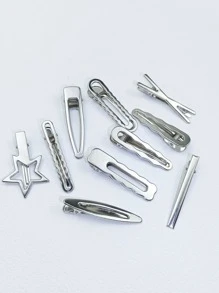 10pcs/Set Women's Silver Wave, Waterdrop, Star, Criss Cross, Letter Design Hair Clips And Hair Pins For Daily Use Casual - Silver - View 4