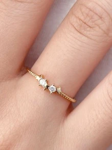 ESBERRY 1 PC Star Casual Ring Ladies Jewellery S925 Sterling Silver Yellow Gold Plated Valentine's Day Fine Jewelry Daily Wear Gifts - Gold - View 2