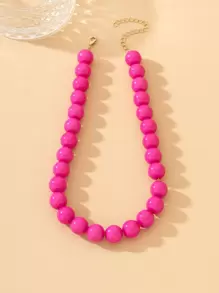 1pc Shiny Round Bead Necklace - Hot Pink - View 2