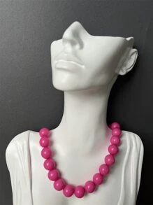 1pc Shiny Round Bead Necklace - Hot Pink - View 3