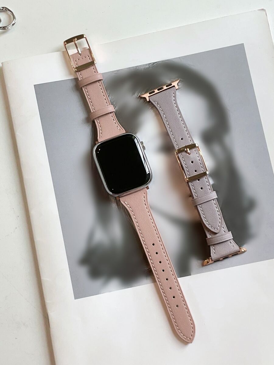 1入組針腳細節素色錶帶適用於Apple Watch - 粉色 - 查看 1