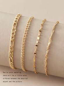 imoli 4入組簡約風多層鏈條時尚夏季沙灘腳錬 - 金黃色 - 查看 3