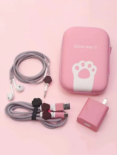 1pc Cat Claw Print Data Cable Storage Bag