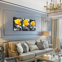 Canvas Wall Art For Bedroom Living Room Bathroom Wall Decor For Kitchen Family Pictures Artwork Black And White Yellow Rose Flowers Paintings 12" X 16" 3 Pieces Framed Modern Office Home Decorations - 黃色 - 查看 2