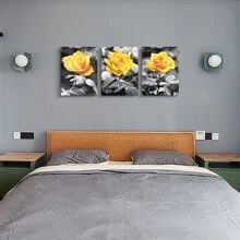 Canvas Wall Art For Bedroom Living Room Bathroom Wall Decor For Kitchen Family Pictures Artwork Black And White Yellow Rose Flowers Paintings 12" X 16" 3 Pieces Framed Modern Office Home Decorations - 黃色 - 查看 5