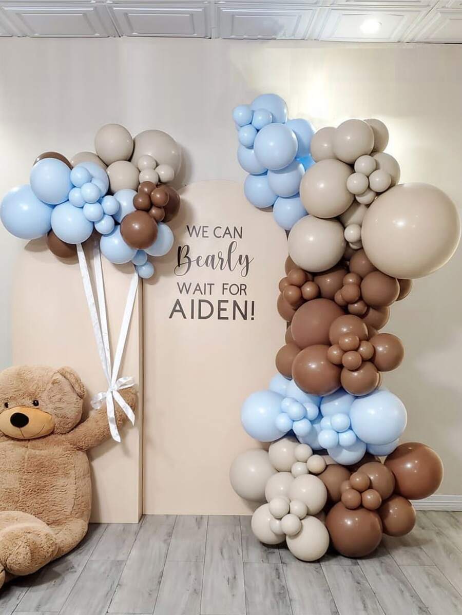 131pcs Beige Coffee Blue Balloon Garland Arch Kit Happy, Boy Baby Shower Balloons Set Rustic Wedding Baptism Decor - 藍色 - 查看 1