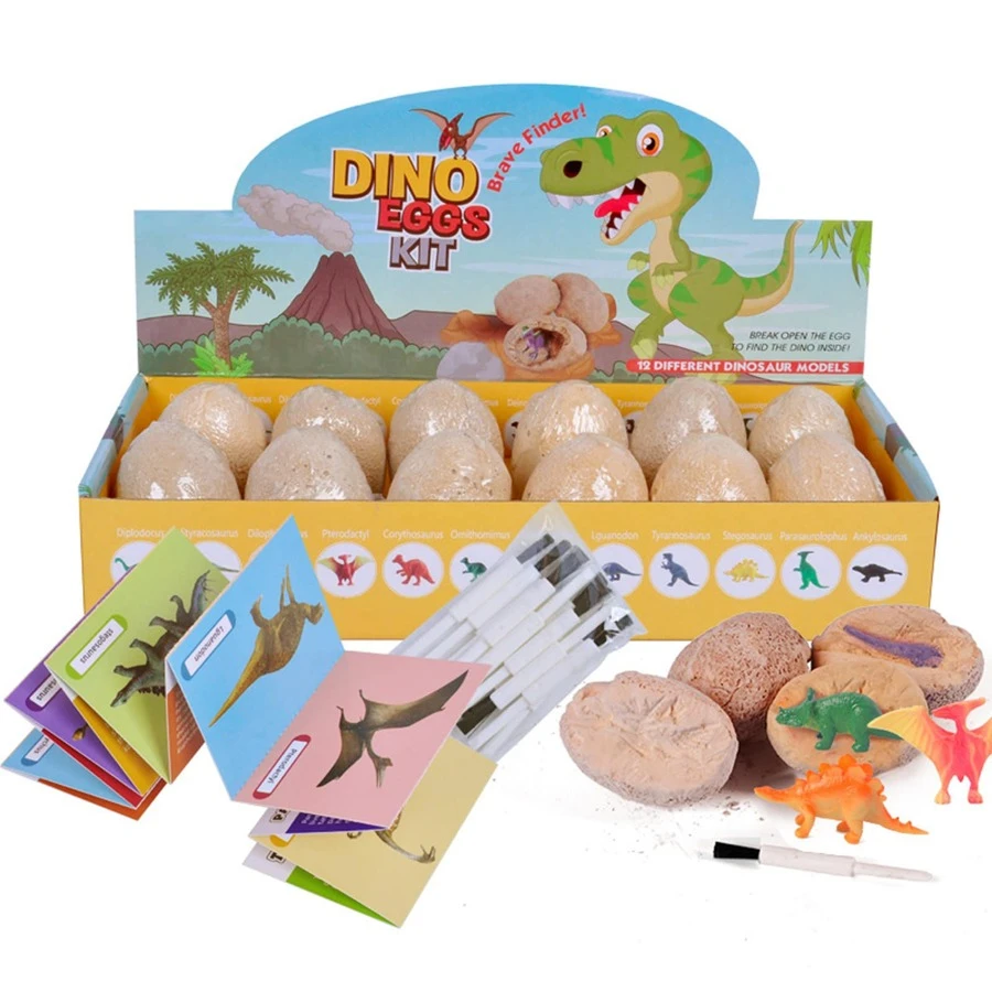 12 Types Fossil Archeology Dinosaur Egg Digging Toys Kit for Kids