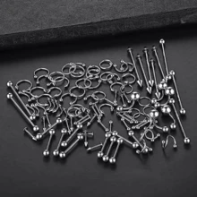 100pcs鑽石套裝珠寶,14g 16g 20g鼻環唇釘舌環不鏽鋼軟骨耳環三角珠眉毛工業直棒肚臍環體穿孔套裝珠寶