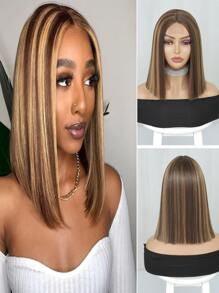 Piano Colour Silky Straight 12inch Synthetic Heat Resistant Short Length U Shape Machine Made Small Lace Bobo Wig For Fashion Woman Daily Use - Piano Color - View 2