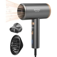 SIYOO Hair Dryer with Diffuser, 1600W Ionic Blow Dryer, Constant Temperature Hair Care Without Hair Damage, Lightweight Portable Travel, Hairdryer, Grey Gold - 金色 - 查看 1