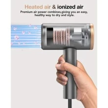 SIYOO Hair Dryer with Diffuser, 1600W Ionic Blow Dryer, Constant Temperature Hair Care Without Hair Damage, Lightweight Portable Travel, Hairdryer, Grey Gold - 金色 - 查看 5