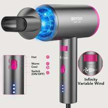 SIYOO Hair Dryer with Diffuser, 1600W Ionic Blow Dryer, Constant Temperature Hair Care Without Hair Damage, Lightweight Portable Travel, Hairdryer, Grey Gold - Màu Hồng Tươi - Xem 5