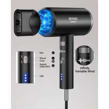SIYOO Hair Dryer with Diffuser, 1600W Ionic Blow Dryer, Constant Temperature Hair Care Without Hair Damage, Lightweight Portable Travel, Hairdryer, Grey Gold - 黑色 - 查看 4