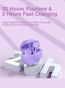 GENAI PRO6 TWS 真无线立体声 HiFi 耳机，无线耳塞式防噪耳机内置麦克风听筒 IPX5 防水，适合运动女性女孩礼物，紫色 - 淡紫色 - 查看 5