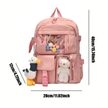 Mujer Mochila para portátil Mochilas escolares para Chicas Chicos múltiple bolsillos nuevo Kawaii Mochila múltiple bolsillos alta capacidad Mujer Bolso colega alumno Niños Mochila - Rosa - Ver 2