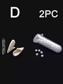 2入組吸血鬼牙齒殭屍獠牙萬聖節道具服飾配件DIY素色假牙膠黏劑角色扮演假面舞會裝飾用品 - 白色 - 查看 6