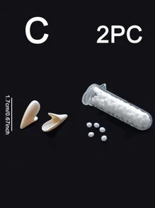 2入組吸血鬼牙齒殭屍獠牙萬聖節道具服飾配件DIY素色假牙膠黏劑角色扮演假面舞會裝飾用品 - 白色 - 查看 5