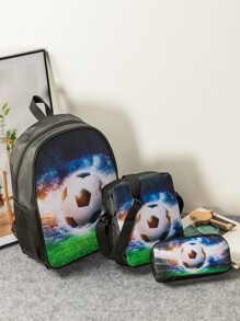 3 件套卡通足球图案组合书包学校背包套装返校学生 - 彩色 - 查看 1