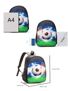 3 件套卡通足球图案组合书包学校背包套装返校学生 - 彩色 - 查看 3