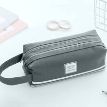 1 hộp đựng bút chì vải công suất lớn đơn giản - Màu xám đen - Xem 1