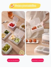 Button-controlled Transparent Sealed Spice Box With Lid, Stackable Kitchen Storage Container For Spices And Small Items - Clear - View 4