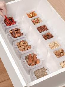 Button-controlled Transparent Sealed Spice Box With Lid, Stackable Kitchen Storage Container For Spices And Small Items - Clear - View 11