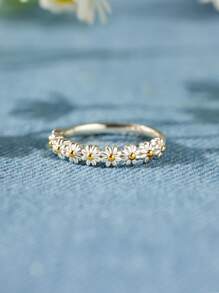 Stylever 1入組甜美風花朵戒指女士們首飾類適合女士S925純銀優雅雛菊圓環精細的首飾類禮品適合女孩夏天日常生活裝飾