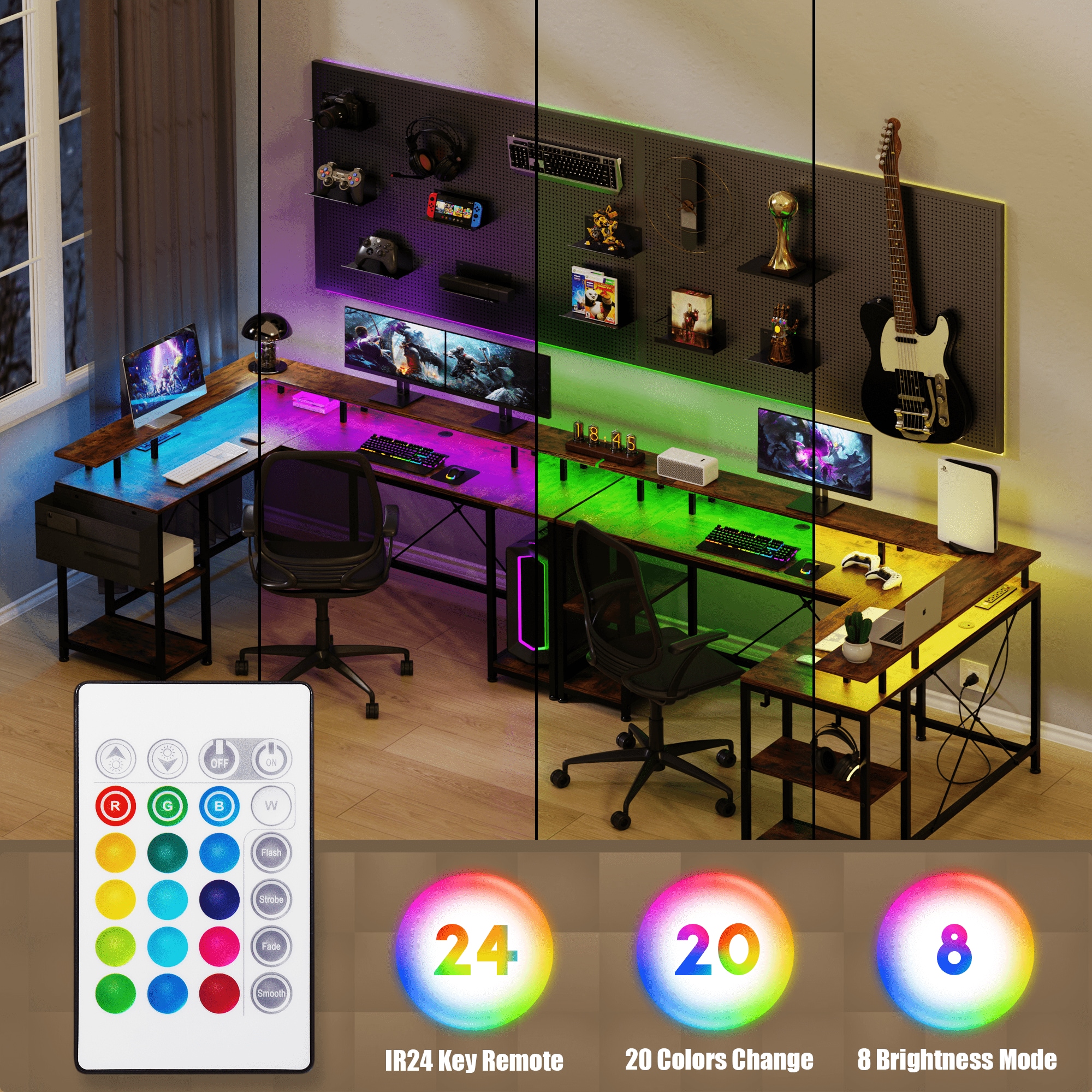 GIKPAL L Shaped Computer Desk, Reversible Corner Gaming Desk with Power ...