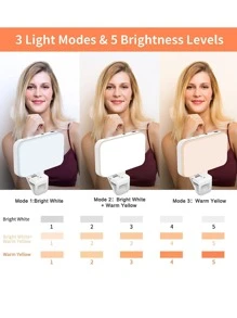 适用于手机、笔记本电脑、平板电脑相机摄影视频的自拍灯，可充电夹式环形灯便携式自拍补光灯 LED 灯，适用于手机 14 13 12 11 Pro Xs Xs Max Xr X 8、Galaxy S22、S22 Ultra 兼容大功率可充电夹式补光视频灯，带前后夹，可调节 3 种灯光模式，适用于手机、、Android、iPad、笔记本电脑，适合自拍和直播，便携式灯 - 黑色 - 查看 4