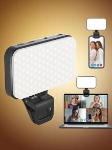 适用于手机、笔记本电脑、平板电脑相机摄影视频的自拍灯，可充电夹式环形灯便携式自拍补光灯 LED 灯，适用于手机 14 13 12 11 Pro Xs Xs Max Xr X 8、Galaxy S22、S22 Ultra 兼容大功率可充电夹式补光视频灯，带前后夹，可调节 3 种灯光模式，适用于手机、、Android、iPad、笔记本电脑，适合自拍和直播，便携式灯 - 黑色 - 查看 2